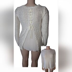 Time and Tru Cream Shimmer Knit Top L